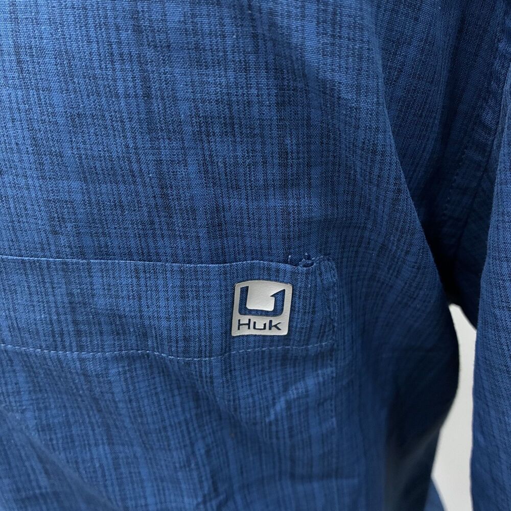 Huk Fishing Men's XXL Blue Polyester Short Sleeve Lightweight Button-Front Shirt - Picture 3 of 7